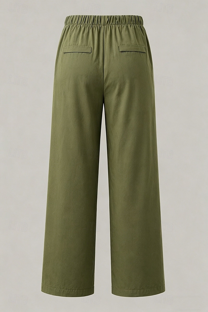 Mujer Pantalones Rectos Vacaciones Básico Longitud total Media cintura Comodidad Rígido Diario Negro Caqui Beige Café Verano Primavera Otoño 2026 - $32.99 –P2