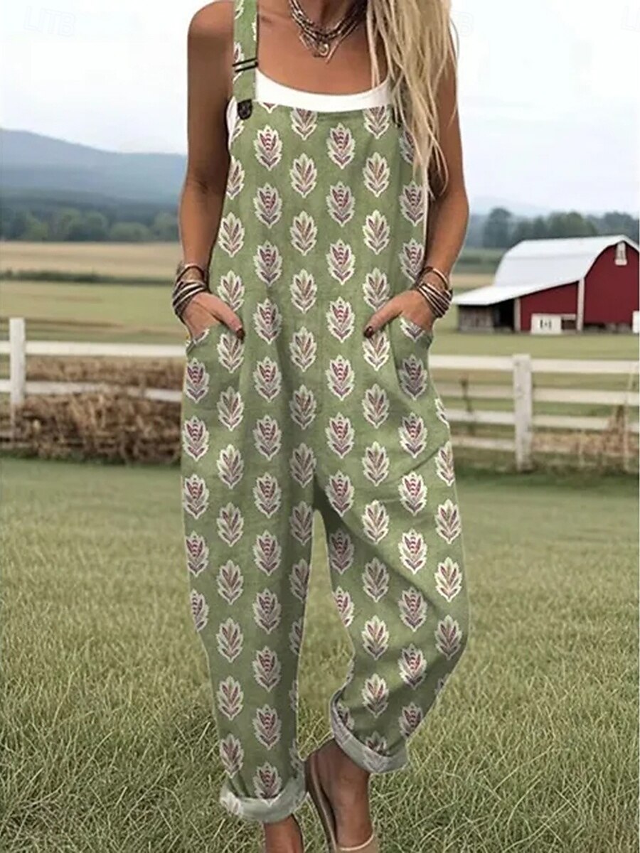 Women's Overall Active Floral Sleeveless Sleeveless Straight Square Neck Patchwork Pocket Daily Beach Loose Fit Pink Orange Green Summer 2026 - $45.99 –P2