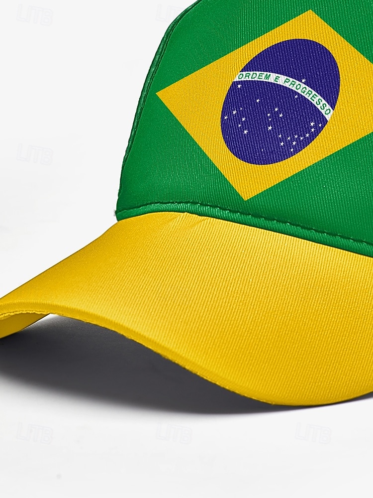 Șapcă de baseball bărbătească din poliester, în culorile steagului Braziliei, cu croială reglabilă, pentru fanii fotbalului, pentru ziua meciului, evenimentele pentru suporteri de fotbal, îmbrăcămintea sport casual și ținutele de zi cu zi în aer liber 2026 - $14.99 –P10