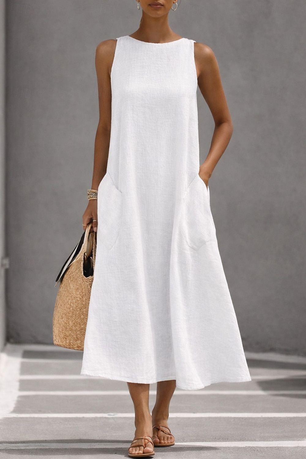 Per donna Abito Midi Vestito Estivo Abito Bianco Abito da laurea Elegante Moda Classico Vacanza Vestibilità comoda Semplice Senza Maniche Girocollo Nero Bianco Giallo Grigio Estate Primavera del 2026 a $26.99 –P1