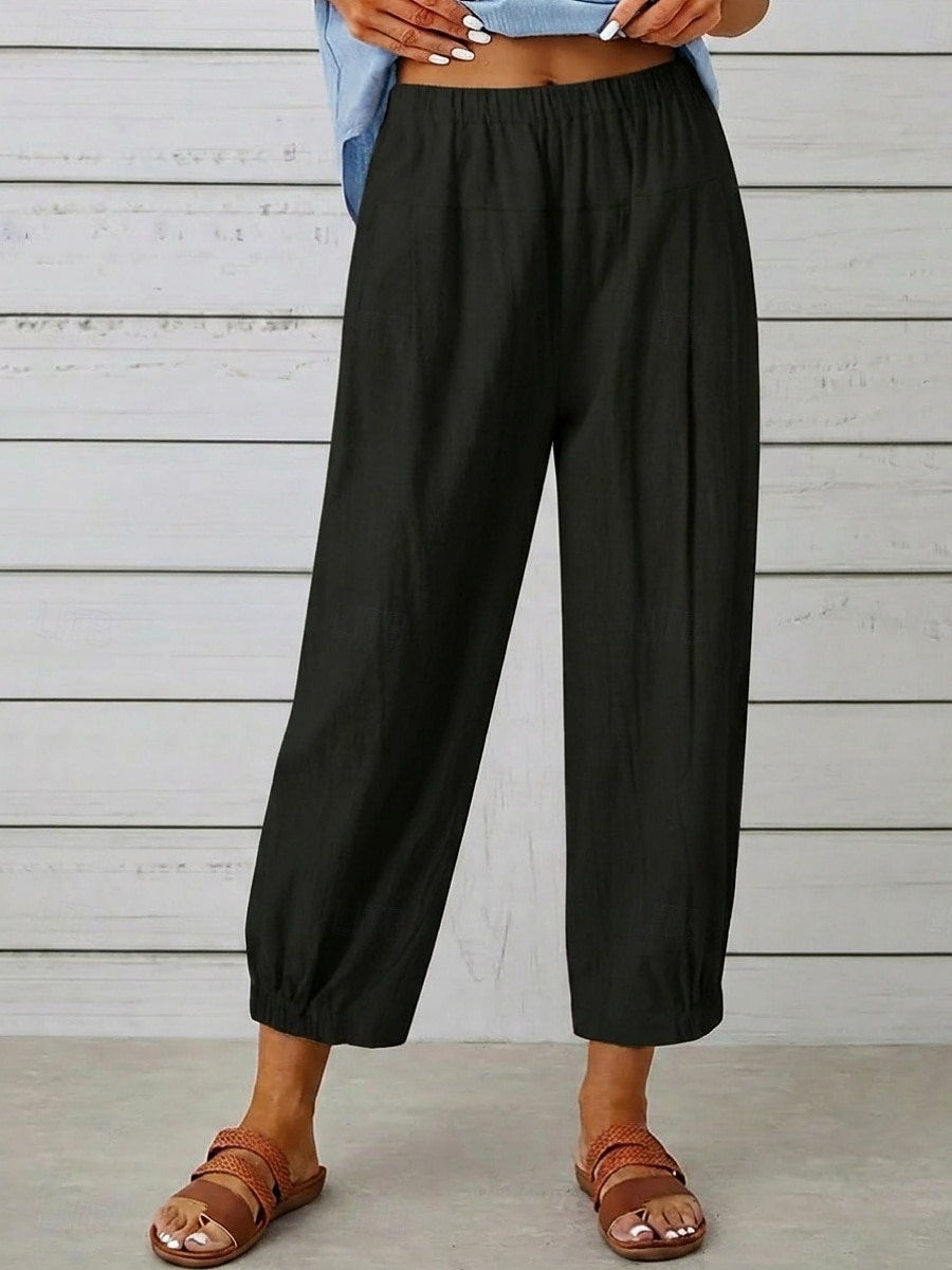 Women's Cotton Linen Pants Trousers Casual Pants Summer Pants Vacation Fashion Streetwear Ankle-Length High Waist Plain Pocket Elastic Waist Comfort Comfortable Inelastic Daily Vacation Street Black 2026 - $21.99 –P6