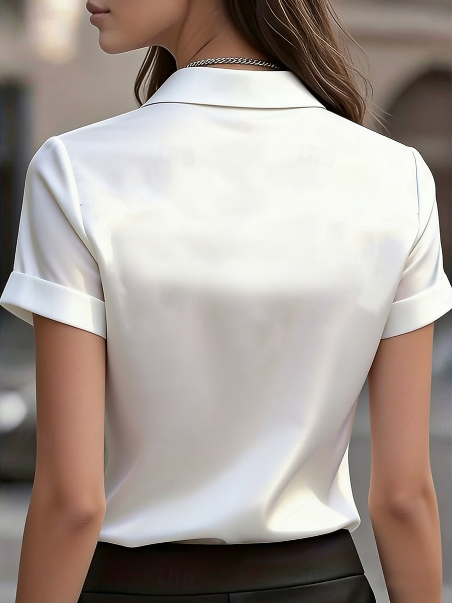 Damen Hemd Bluse Knöpfe Einfach Stilvoll Klassisch Modern Kurzarm Hemdkragen Normale Oberteile Täglich Ferien Ausgehen Schwarz Weiß Rote Sommer Frühling 2026 - $25.99 –P10