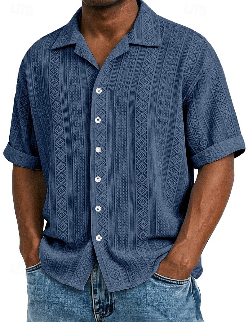 Ανδρικά Πουκάμισο Υφή Πουκάμισο με κουμπιά Πουκάμισο ζακάρ Μαύρο Λευκό Πράσινο Ανοικτό Βαθυγάλαζο Βυσσινί Κοντομάνικο Γεωμετρικό Πέτο Καθημερινά ΕΞΩΤΕΡΙΚΟΥ ΧΩΡΟΥ Ζακάρ Ρούχα Κομψό στυλ street 2026 - $26.99 –P1