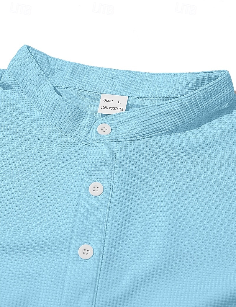 Herren T Shirt Waffel-Henley-Hemd Henley Hemd Langarmshirt Langarm Henley Sommer Frühling Einfach Mode Streetwear Freizeit Knöpfe Lässig Täglich Urlaub Blau Schwarz Weiß Top T-Shirt für Herren 2026 - $24.99 –P7