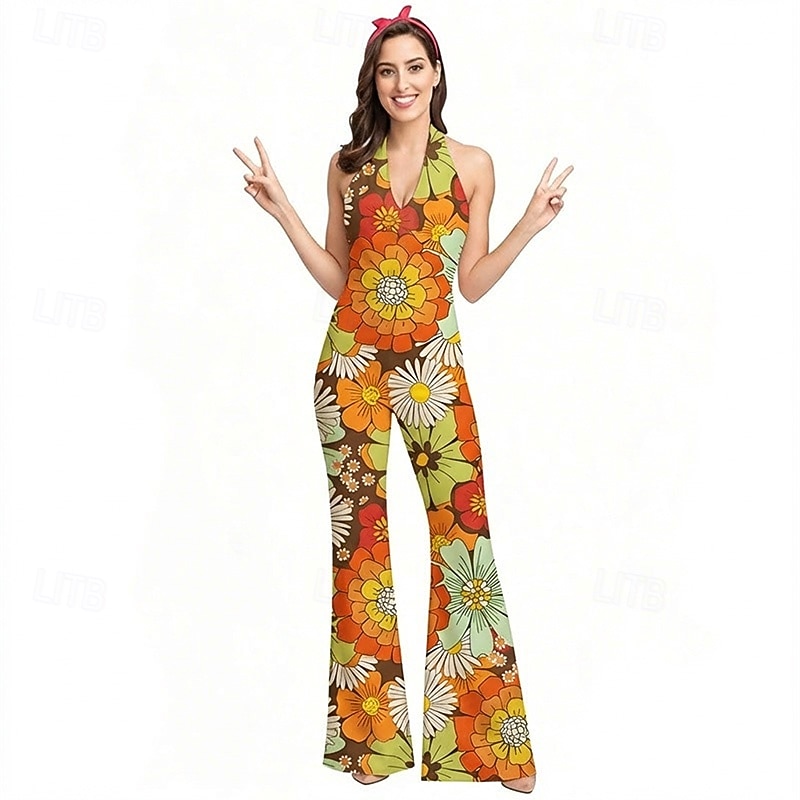 Retro Antiguo Boho Años 70 Pantalones acampanados Mono Hippie Disco Floral Disfraz Mujer Víspera de Todos los Santos Carnaval Vacaciones Festival de Música Festival Adulto Mono 2026 - $29.99 –P8