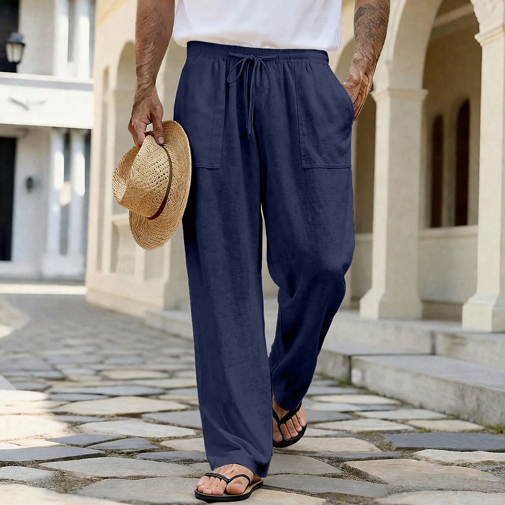 Homme Pantalons en Lin Pantalons Pantalon d'été Pantalons de Plage Cordon de serrage Avec Poches Jambe Droite Uni Confort Respirant Longueur complète Quotidien Extérieur Vêtements de rue Vacances Mode de 2026 ? $25.99 –P13