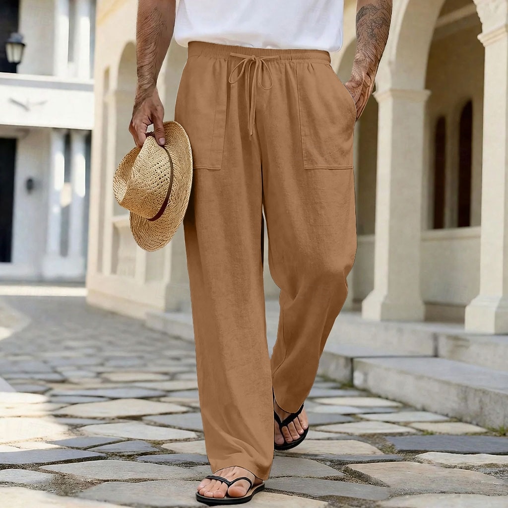 Homme Pantalons en Lin Pantalons Pantalon d'été Pantalons de Plage Cordon de serrage Avec Poches Jambe Droite Uni Confort Respirant Longueur complète Quotidien Extérieur Vêtements de rue Vacances Mode de 2026 ? $25.99 –P11