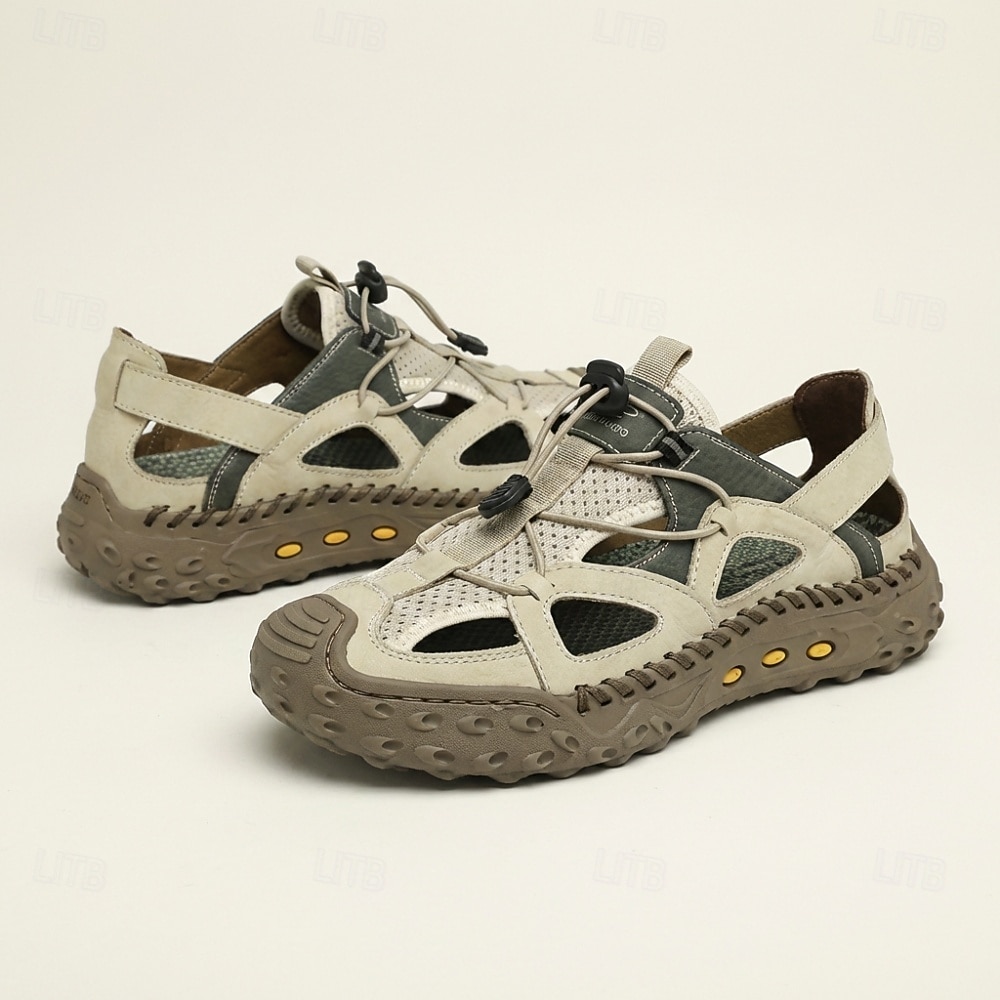 Tênis masculino bege com recortes, cadarço, leve, respirável e confortável para caminhadas, viagens, lazer ao ar livre, aventuras de verão e uso casual ativo. de 2026 por $54.99 –P4