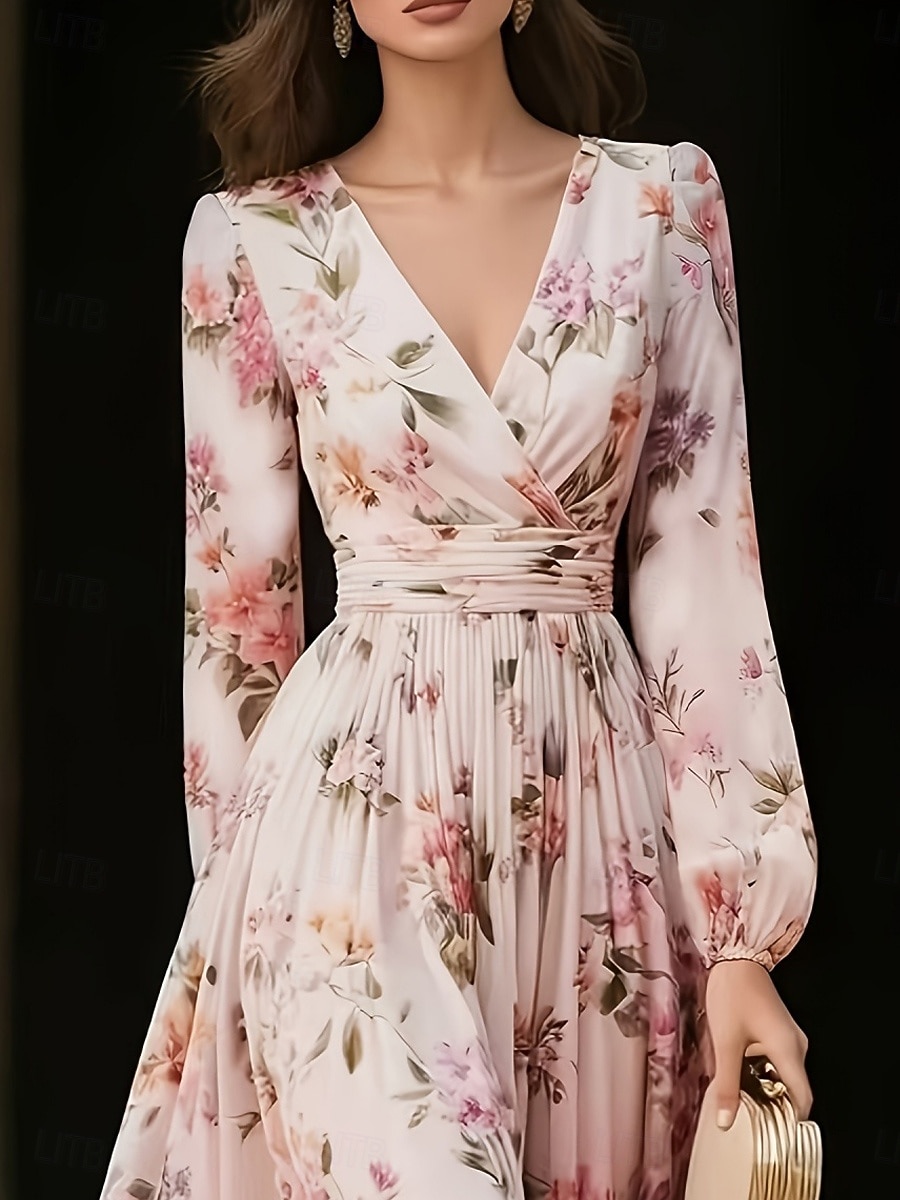 Per donna Abito Midi Vestito in Chiffon Abito Floreale Abito Stampato Elegante Moderno All'aperto Vacanza Uscire Vestibilità regolare Floreale Manica Lunga Scollo a V Rosa Estate Primavera del 2026 a $33.99 –P3