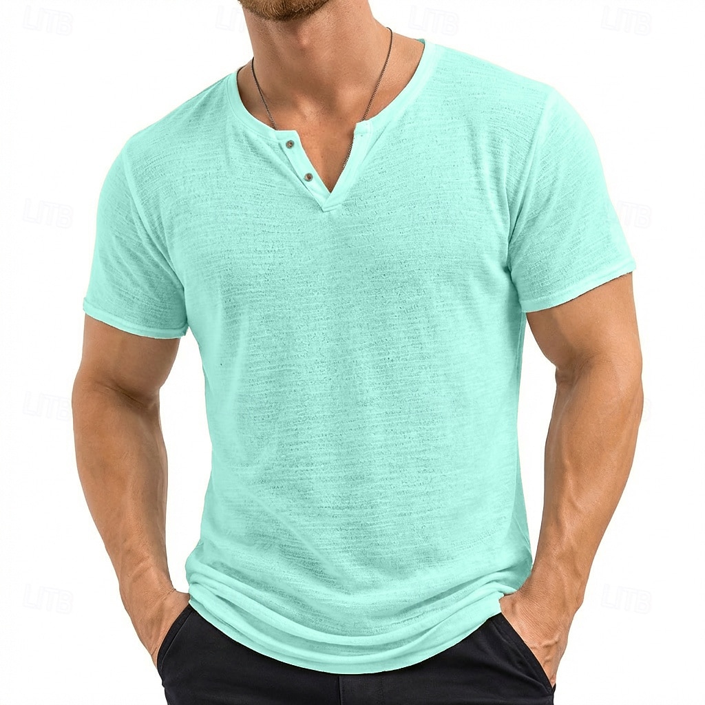 Homens Camiseta camiseta de tricô T-shirt Manga Curta Decote V Verão Côr Sólida Textura Moda Leve Básico Com Transparência Tricotado Puro Casual Férias Rua Preto Roxo Verde Top Tee para Homens de 2026 por $16.49 –P1
