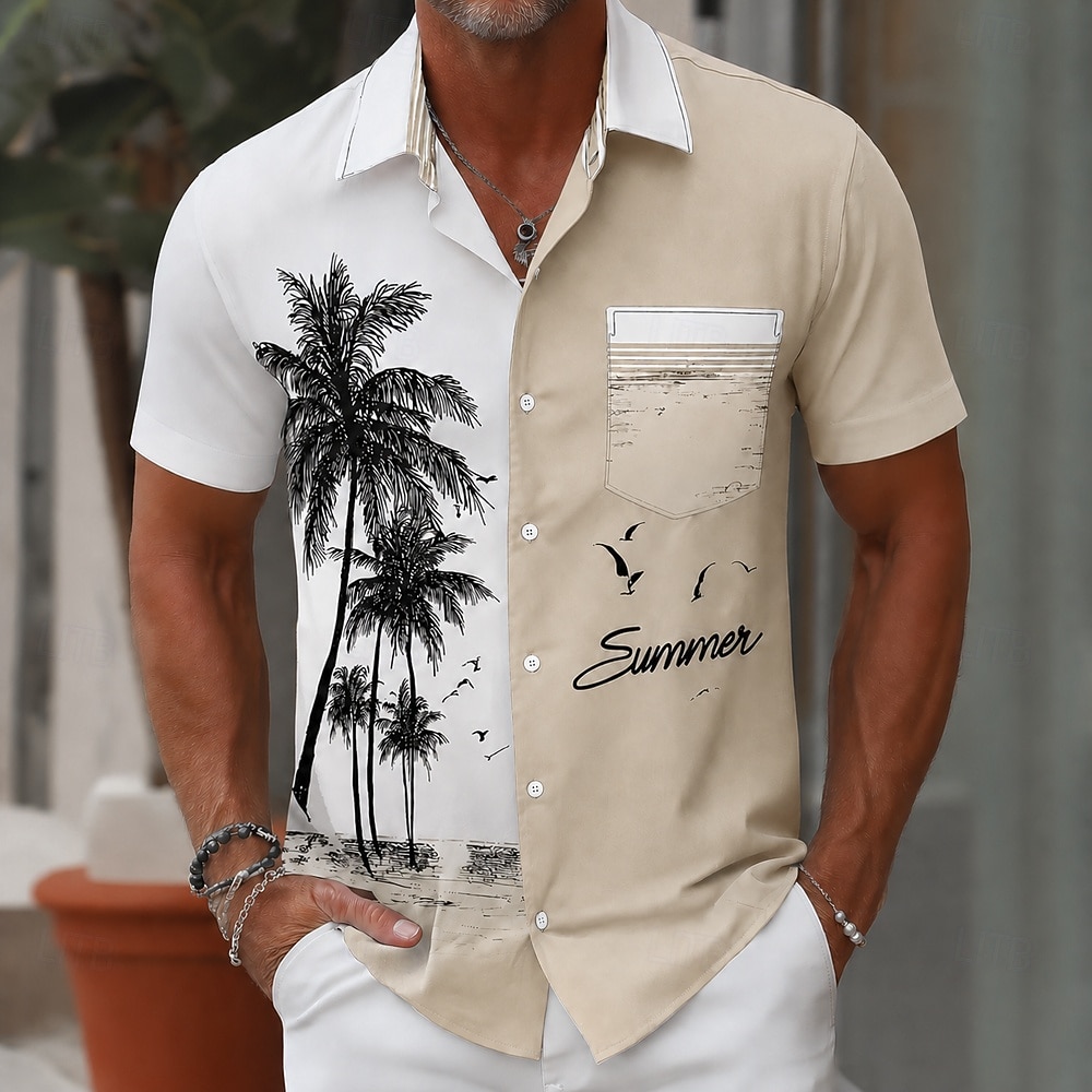 Voor heren Kokosnootboom Overgangskleur Tropische planten Hawaiiaans overhemd Tropische shirts Aloha-shirt Korte mouw Hawaii Strandvakantie Zomer Lente Strijkijzer 3D-afdrukken Voorste zak Overhemden 2026 - $25.99 –P4