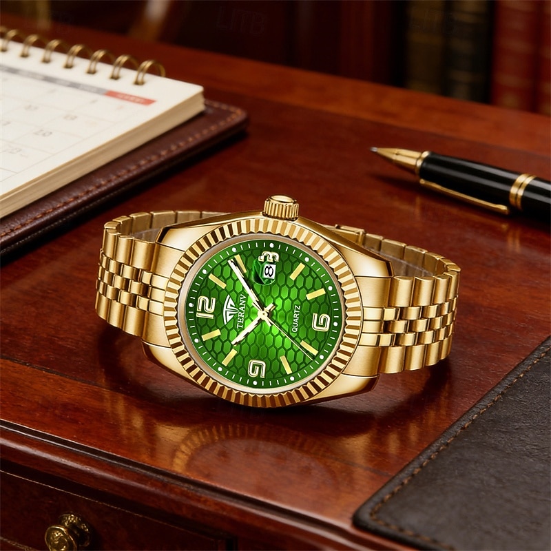 Montre homme de luxe, cadran noir nid d'abeille, mouvement quartz bicolore or et argent en acier inoxydable, lunette cannelée, montre habillée avec date, bijou élégant à offrir. de 2026 ? $21.99 –P2