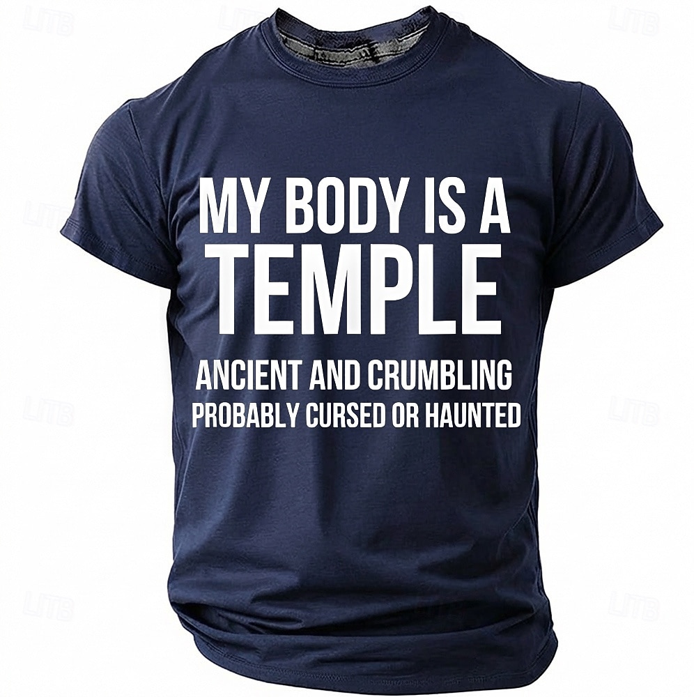 Corpul meu este un templu antic, blestemat, bântuit, tricou amuzant, sarcastic, cu umor, grafic, guler rotund, mânecă scurtă, cadou de ziua de naștere pentru el, cadou de glumă, haine de designer 2026 - $18.99 –P4