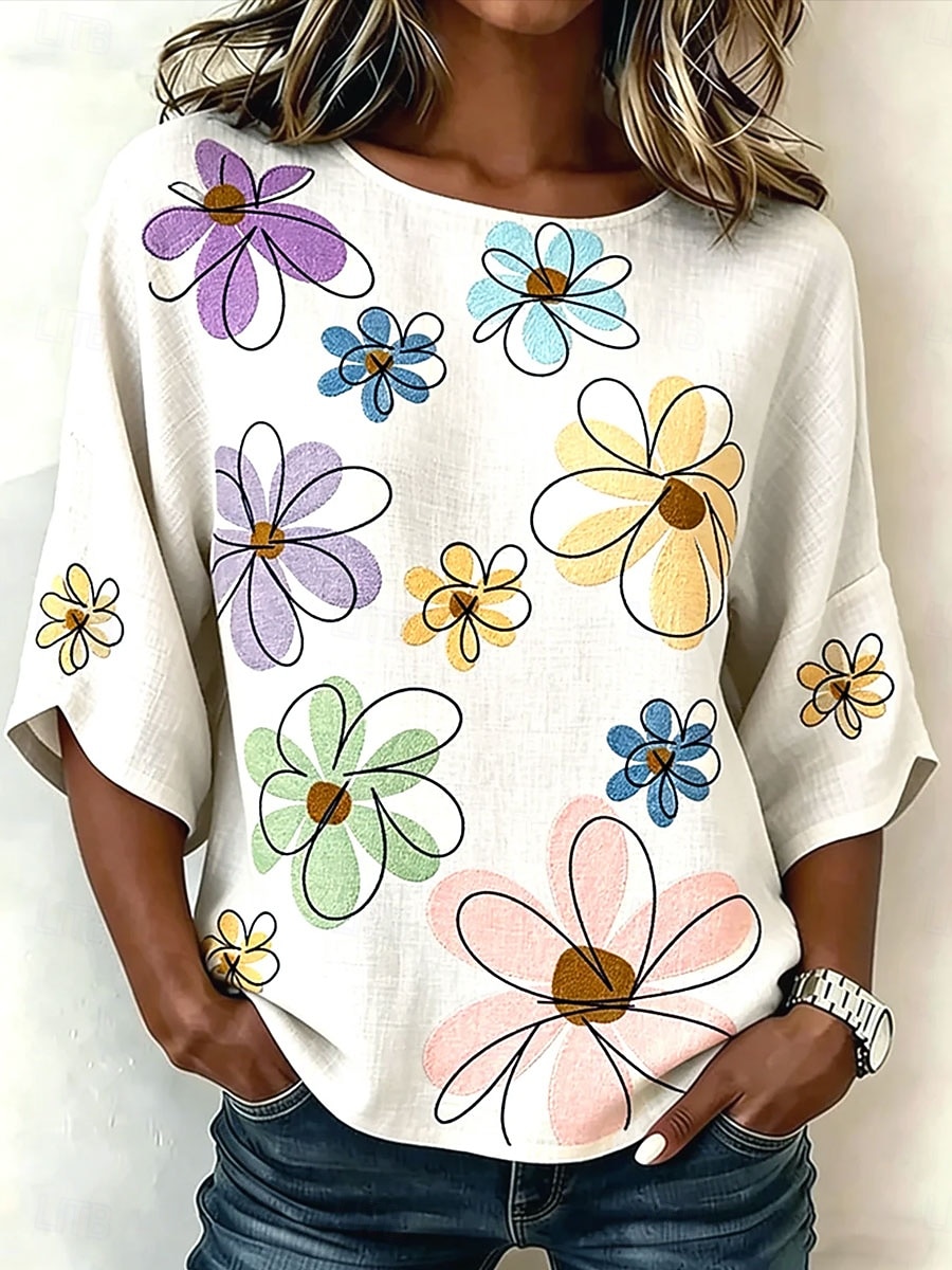 Per donna Camicia Stampato Floreale Grafico Vintage Quotidiano Elegante Mezza Manica Girocollo Top Regolari Casuale Quotidiano Ferie Blu Rosa Viola Estate Primavera Autunno del 2026 a $32.99 –P5
