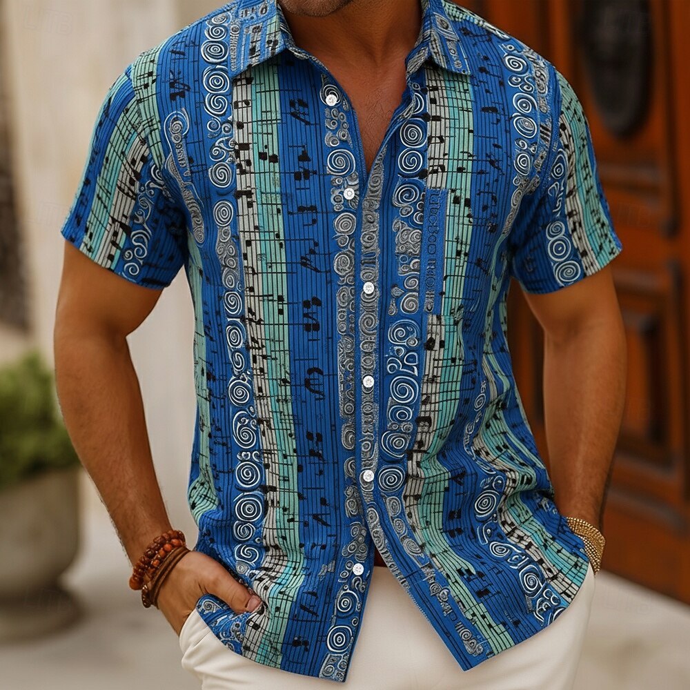 Homens Notas musicais Camisa Social camisa de botão Manga Curta Vintage retrô Diário Festival de Música Verão Primavera Aberto para a Lateral Impressão 3D camisas de colarinho Azul Roxo Laranja Verde de 2026 por $25.99 –P4