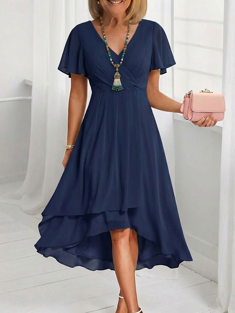 Per donna Abito Midi Vestito Casual Vestito in Chiffon Vestito a ruota Elegante Moda Moderno All'aperto Vacanza Uscire Vestibilità regolare Semplice Manica Corta Scollo a V Blu Rosa chiaro Nero Bianco del 2026 a $16.99 –P13