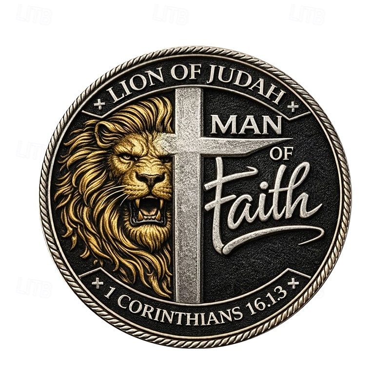 Man of Faith Commemorative Coin, Lion of Judah Design, Warrior of the King Collectible, Inspirational Christian Gift with 1 Corinthians 16:13 Bible Verse 2026 - $19.99 –P3