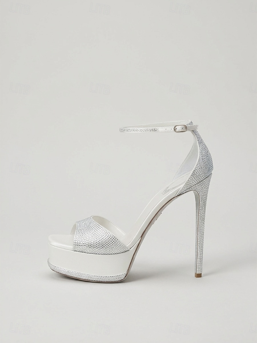 Sandales blanches à plateforme pour femme, à talons aiguilles et bride cheville, idéales pour un mariage ou une cérémonie. & réception de 2026 ? $89.99 –P5