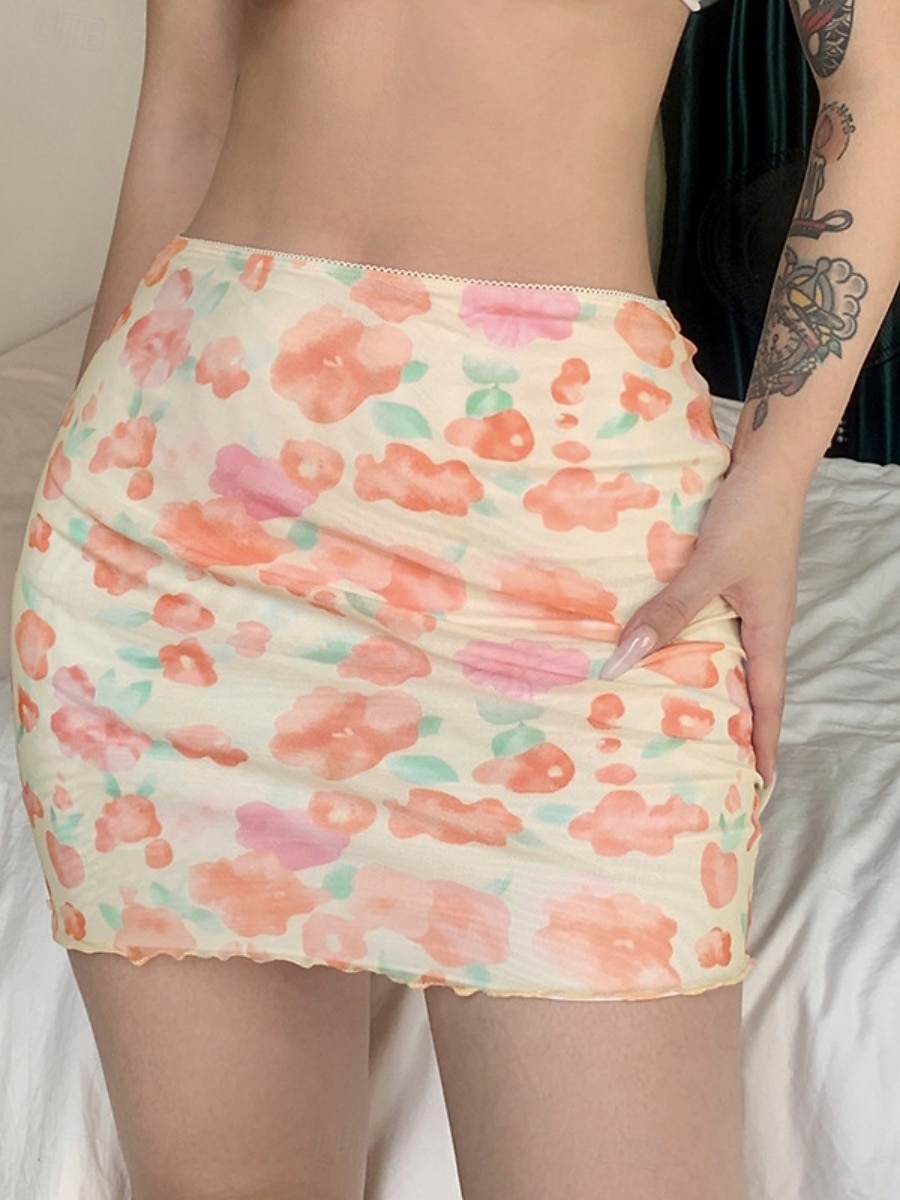 Femmes Jupe de vacances Mode Occasionnel Mini Taille haute Jupes Floral Imprimé Micro-Élastique Quotidien Rue Bleu Blanche Violet Fuchsia Été de 2026 ? $13.99 –P10