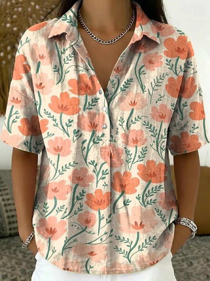 Women's Shirt Solid Color Elegant Bohemia Vacation Short Sleeve Long Tops Casual Daily Holiday Blue White and Pink Light Brown Purple Orange Summer Spring 2026 - $28.99 –P3