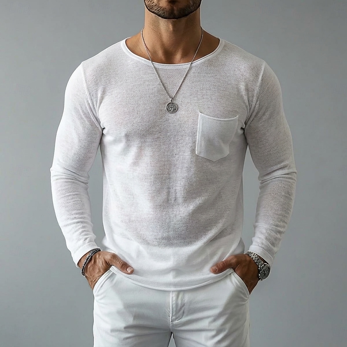 Per uomo Maglietta in lino Manica Lunga A barca Primavera & Estate Estate Primavera Tinta unica Semplice Vintage Stile Boho Casual Tasca Puro Casuale Vacanza Streetwear Blu Nero Bianco Maglietta Top del 2026 a $20.99 –P5
