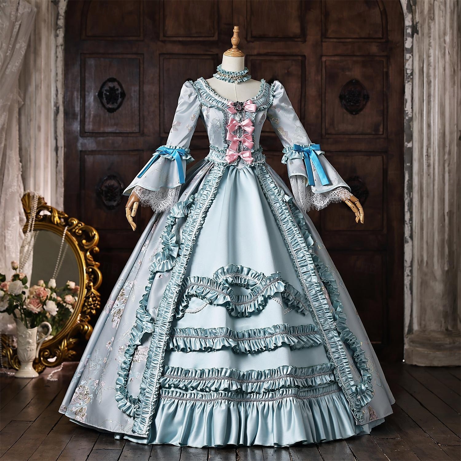 Rococó Barroco Vestido de Baile Longo Vestidos Vestido de Baile Princesa Casamento Jacquard De Baile Decote Redondo Fantasia Mulheres Real Dia Das Bruxas Carnaval Baile de Máscaras Baile de Formatura de 2026 por $301.49 –P4
