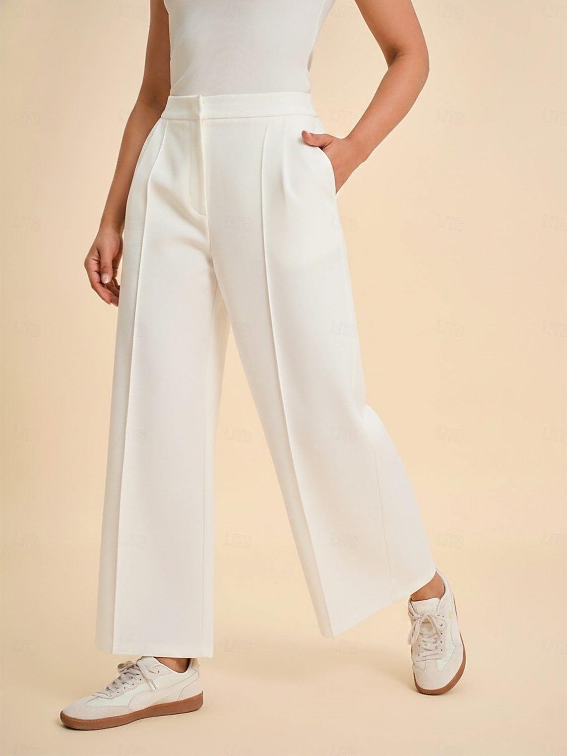 Calça reta em sarja levemente elástica com cintura elástica de 2026 por $79.99 –P3