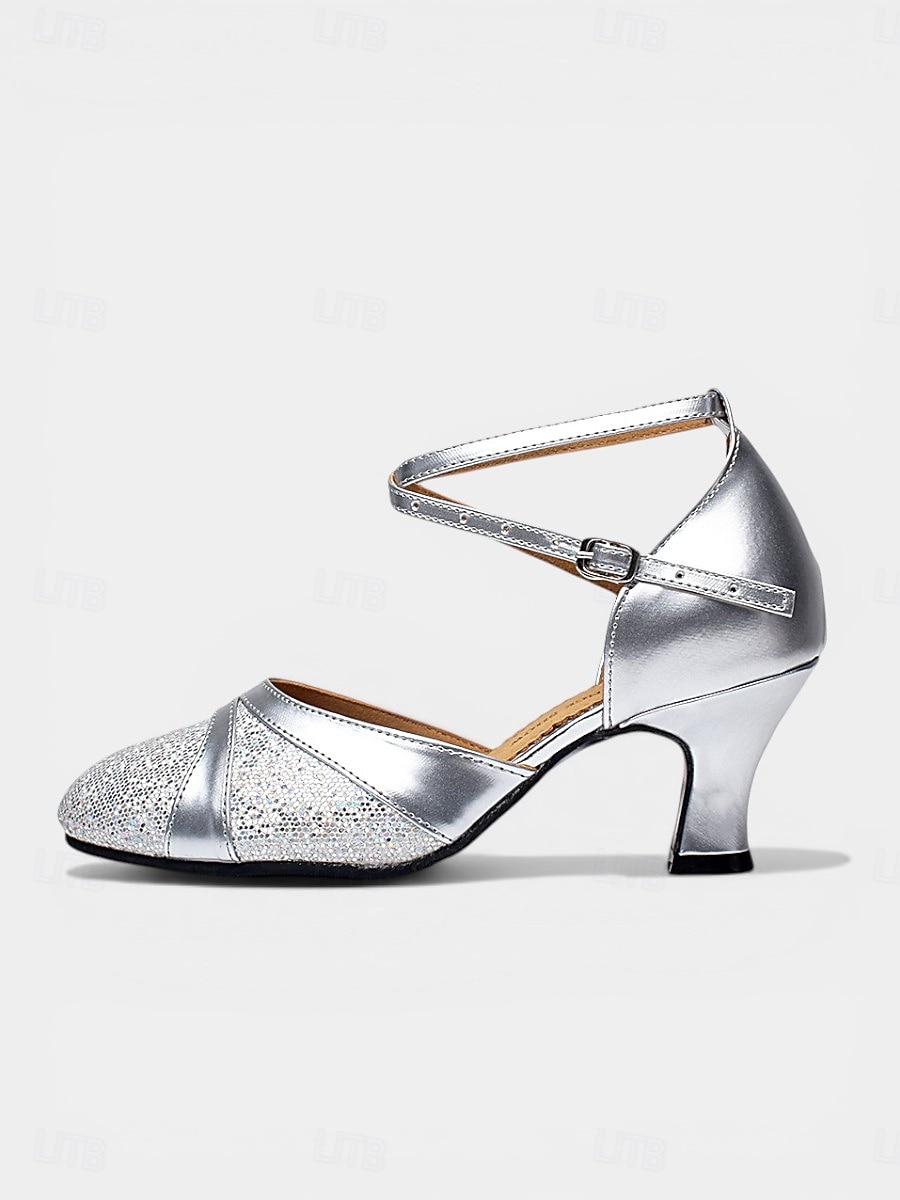 Damen-Standardtanzschuhe in Silber – geschlossene Zehenpartie, Standard &Lateinamerikanische Tanzschuhe mit gekreuzten Riemen, professionelles Training & Wettbewerb 2026 - $34.99 –P5