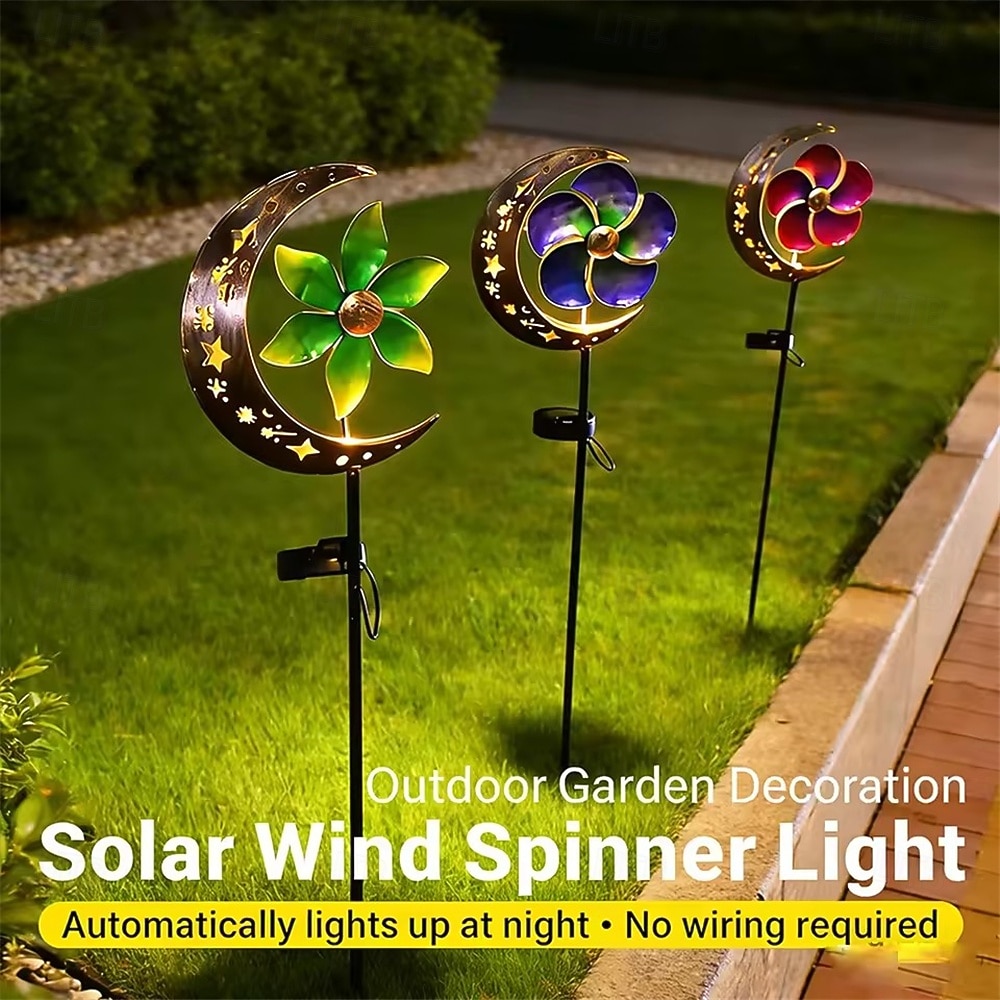Solar Moon Wind Spinner Metal Garden Stakes Outdoor Decor Yard Spinners Pinwheels Waterproof Landscape Path Lighting Ornament 1pc 2026 - $35.99 –P2