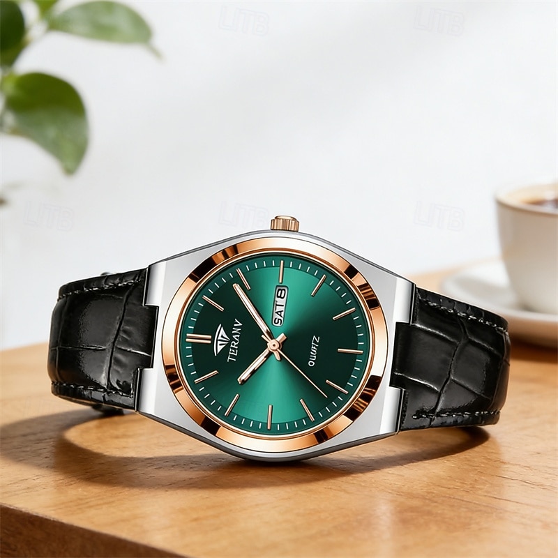 Relógio masculino de quartzo para negócios - relógio de pulso social com pulseira de couro e bisel em ouro rosa, relógio analógico luminoso com dia e data, relógio minimalista à prova d'água para de 2026 por $24.99 –P7