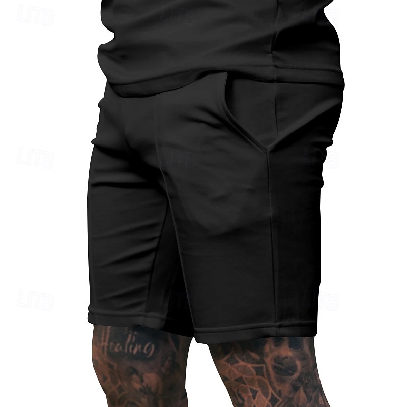 Voor heren Sweat short Korte broek Zomer korte broeken Casual korte broek Zak Elastische taille Effen kleur Comfort Ademend Knielengte Casual Buiten Vakantie Vakantie Modieus Zwart Wit Micro-elastisch 2026 - $17.99 –P11