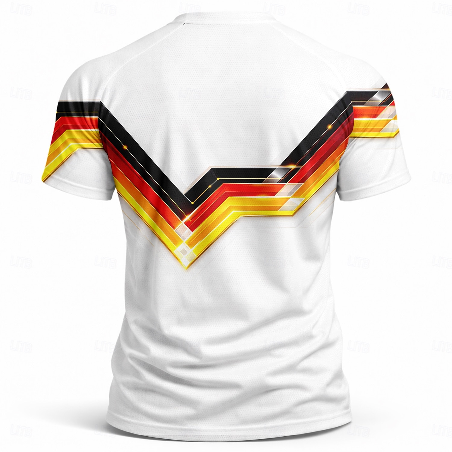 Herren-Fußballtrikot, Deutschland-Farben, weiß mit schwarzen, roten und goldenen Chevron-Streifen, atmungsaktives Mesh-Shirt, UPF 50+, Turnier-Fan-Trainingsshirt 2026 - $18.99 –P3