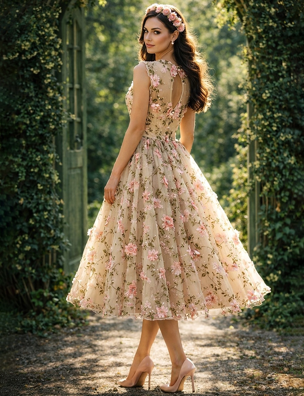 A-Linie Kurz Mini Abiballkleider Party Blumen Ärmellos Juwelenhals Gartenparty Valentinstag Satin mit Applikationen 2026 - $114.99 –P2