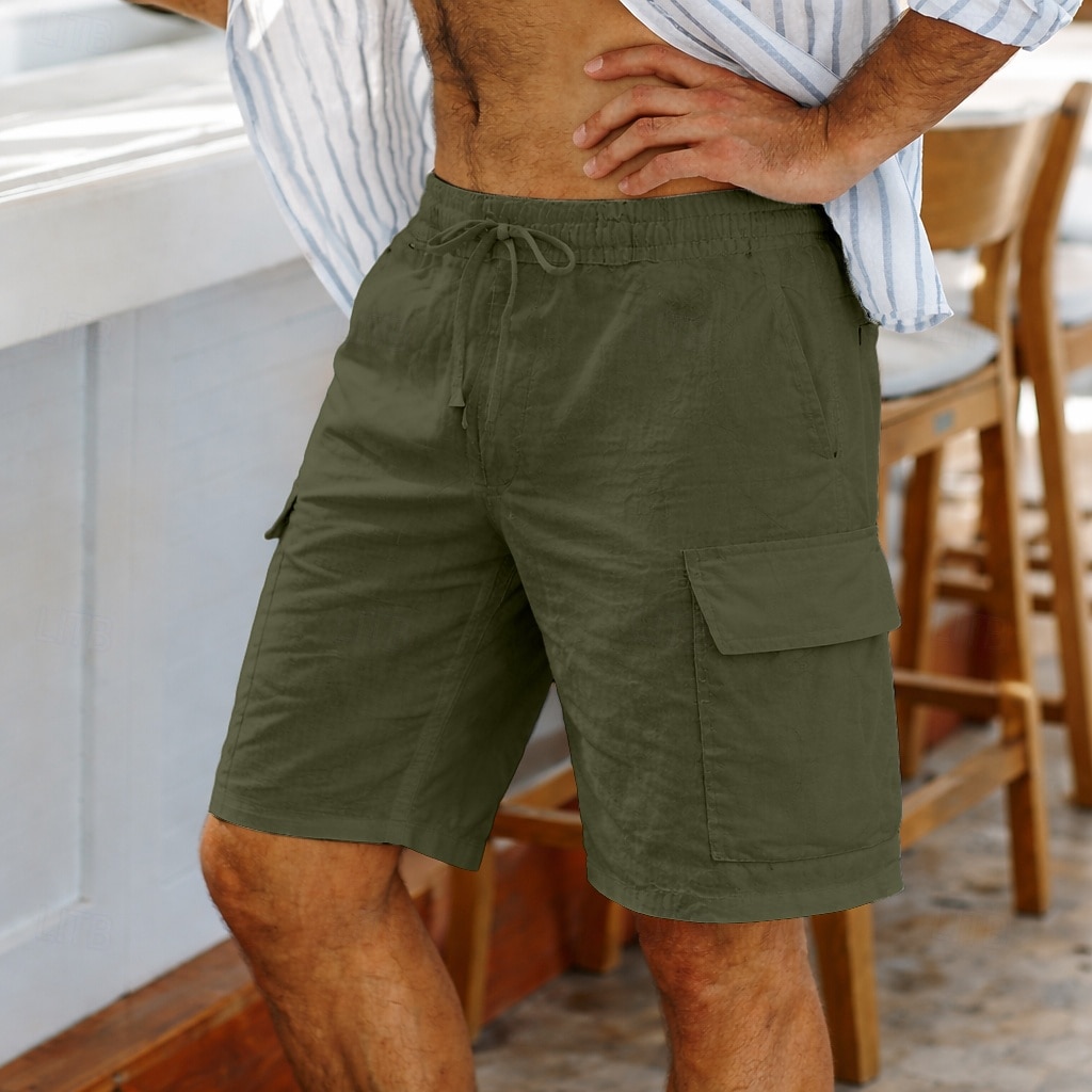Homens Bermuda Cargo Calção Shorts de linho Shorts de verão Shorts de praia Com Cordão Cintura elástica Bolso multi Tecido Respirável Curto Ao ar livre Praia Férias Havaiana Preto Branco Sem de 2026 por $25.99 –P12