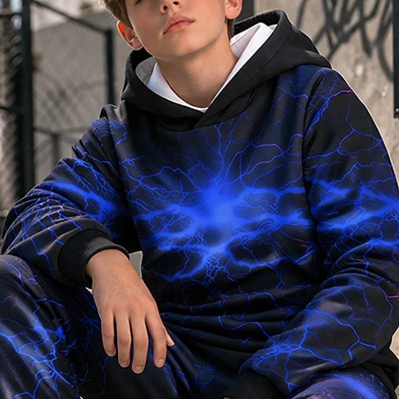 Boys' 3D Graphic Lightning Hoodie & Sweatpants Set Sports Suit Tracksuits Long Sleeve 3D Print Spring Fall Sports Fashion Casual Kids 4-12 Years Hooded Outdoor Street Regular Fit 2026 - $32.99 –P4