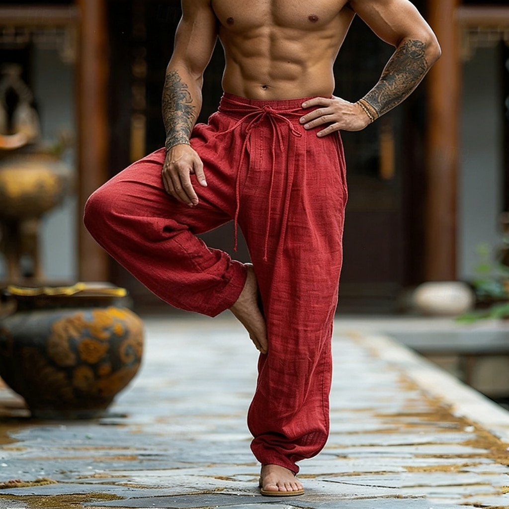 Herren Hose aus Baumwollleinen Hose Sommerhose Baggy-Hosen Strandhose Kordelzug Elastischer Bund Einfarbig Einfach Komfort Atmungsaktiv Täglich Outdoor Strand Urlaub Mode Rote Unelastisch 2026 - $31.99 –P2