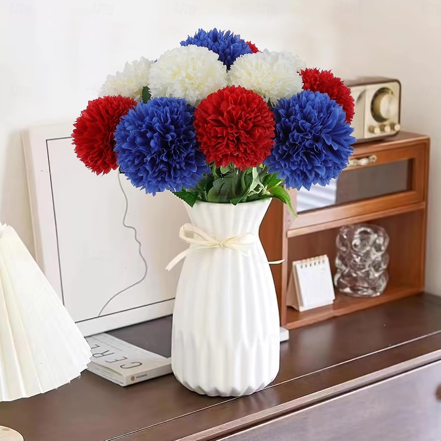 12 Pcs Artificial Chrysanthemums Flowers Patriotic Flower, 4th of July Fake Mums Flowers Silk for Home Decor Indoor Memorial Day Table Centerpiece Vase not Included (12, Red, White, Blue) 2026 - $23.99 –P2