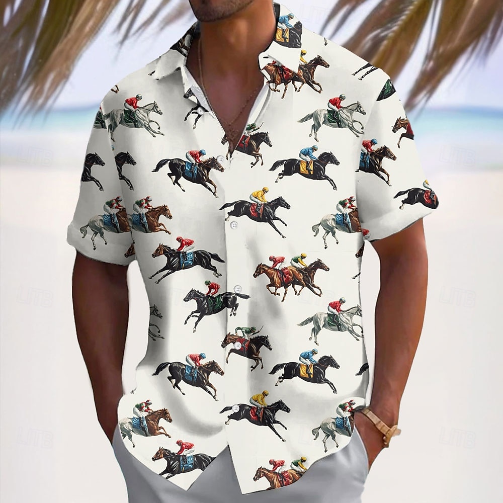 Derby del Kentucky Per uomo A righe Colore sfumato Corsa di cavalli Camicia Camicia Estiva Camicia con Bottoni Manica Corta Vintage Retrò Ferie Estate Primavera Collo ripiegato Stampa 3D camicie con del 2026 a $25.99 –P3