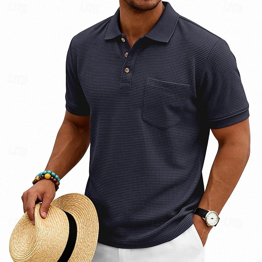 Per uomo Magliette Polo a Nido d'Ape Polo Casuale Streetwear Bavero Manica Corta Essenziale Moderno Semplice Tasca Leggero Estate Primavera Vestibilità regolare Nero Bianco Blu marino Verde scuro del 2026 a $21.99 –P15