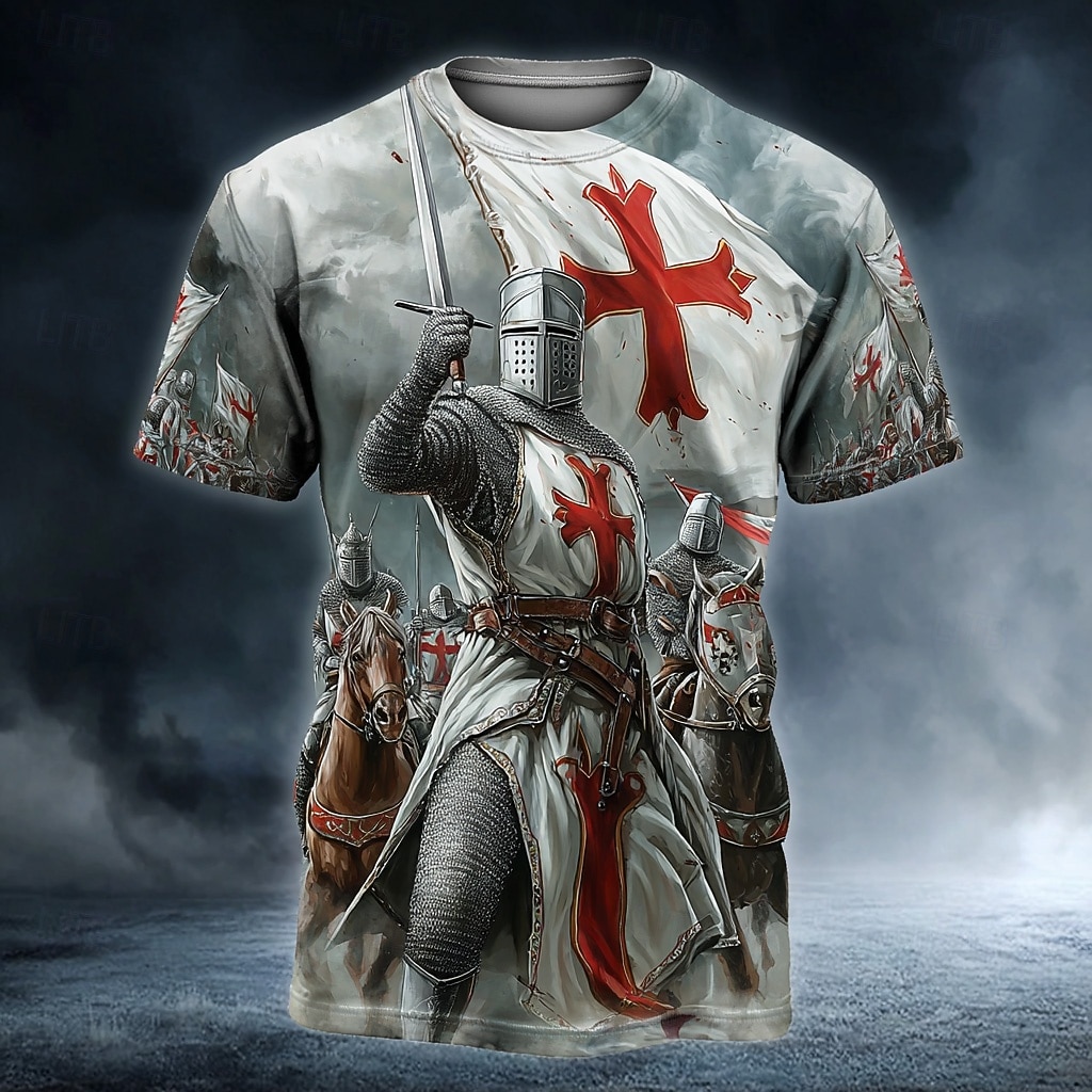 Per uomo Cavallo Cavalieri Templari Croce Maglietta Manica Corta maglietta Stampa 3D Girocollo Camicia Gotico Vintage Retrò Streetwear Festa oscura Grigio Tutte le stagioni Abbigliamento S M L XL 2XL del 2026 a $18.99 –P1