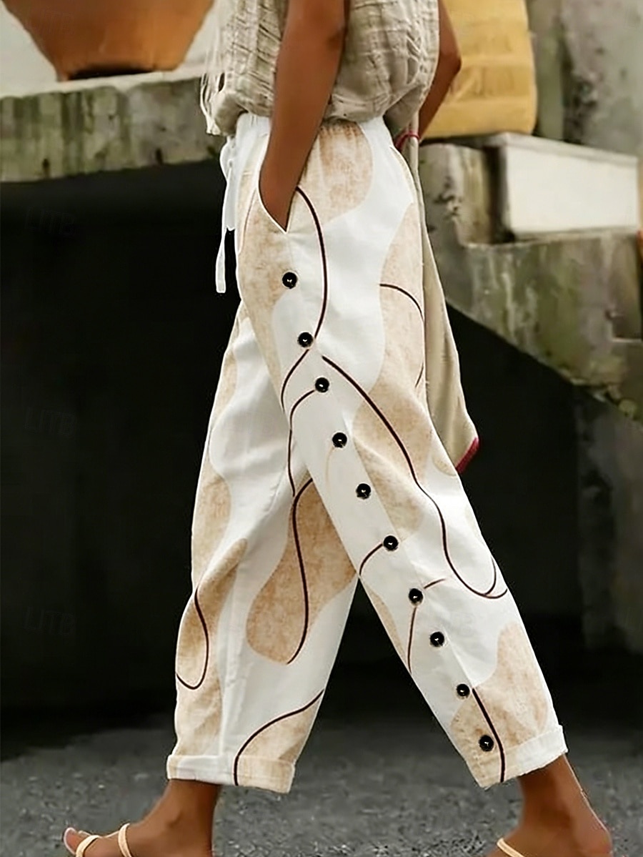 Per donna Finto cotone e lino Pantaloni Pantaloni casual Pantaloni Estivi Vacanza Moda Essenziale Lunghezza alla caviglia Misura del girovita medio Grafico Geometrico Astratto Tasche Laterali Stampato del 2026 a $37.99 –P4