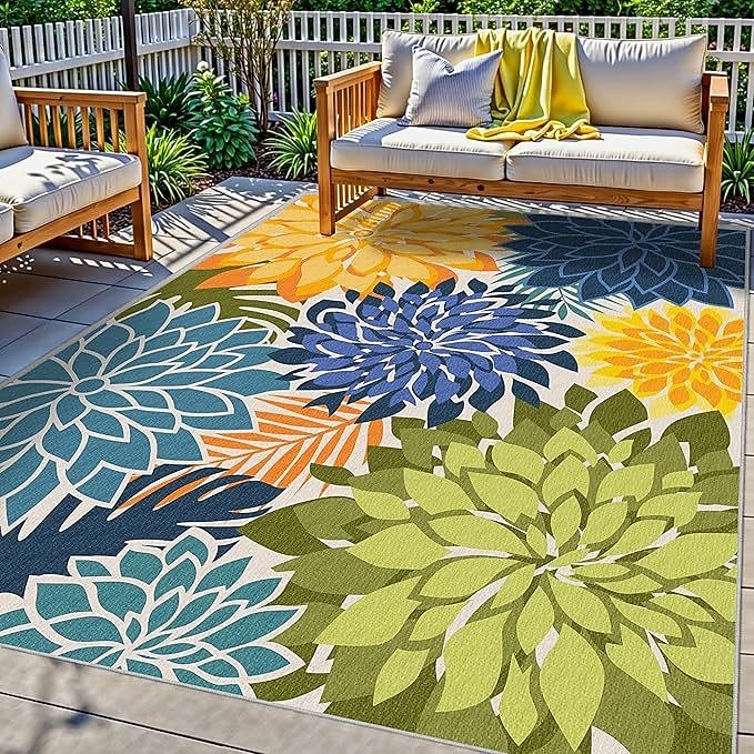 Tappeto da esterno 5x8 piedi, impermeabile, multicolore, per interni, lavabile, per patio esterno, con motivo floreale tropicale, antiscivolo, ideale per soggiorno, piscina, giardino, terrazzo e del 2026 a $13.49 –P1