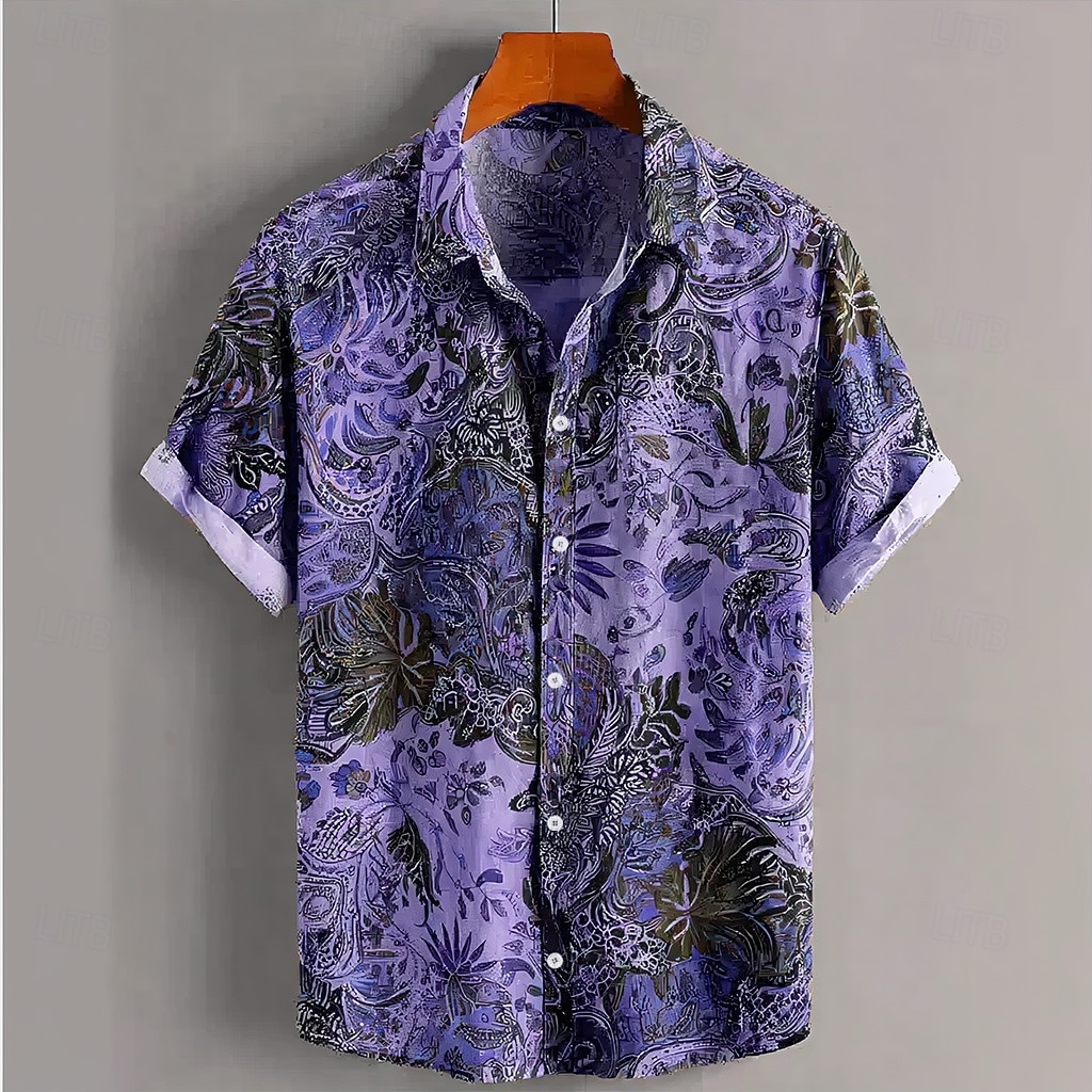 Men's Floral Print Bohemian Flowers Shirt Summer Shirt Button Up Shirt Short Sleeve Vintage Retro Casual Daily Holiday Summer Spring Turndown 3D Print Collared Shirts Blue Purple Khaki 2026 - $25.99 –P3