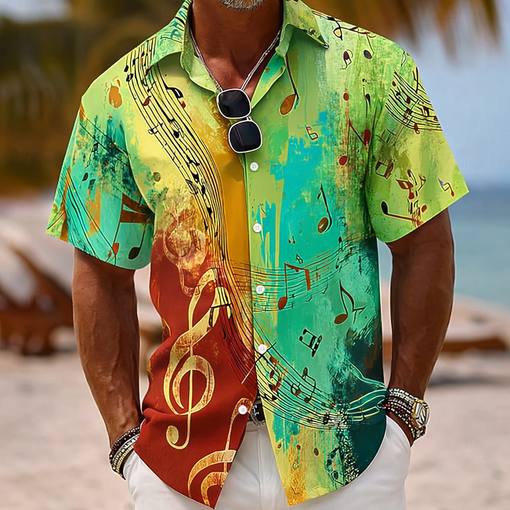 Per uomo Colorato Note Musicali Camicia Camicia con Bottoni Manica Corta Vintage Retrò Quotidiano Festival Musicale Primavera Autunno Collo ripiegato Stampa 3D camicie con colletto Blu Rosa Viola del 2026 a $25.99 –P1
