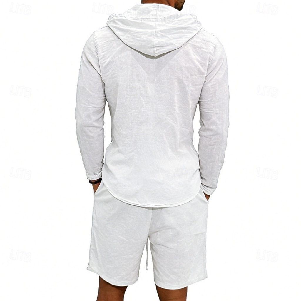 Herre Linskjorte 2 deler Popover skjorte Og Shorts Lin Shorts Strandshorts Sett عادي Daglig utendørs Feriereise Med hette Langermet Sommer Mote Fritid Bekvem Klær 2026 - $36.99 –P6