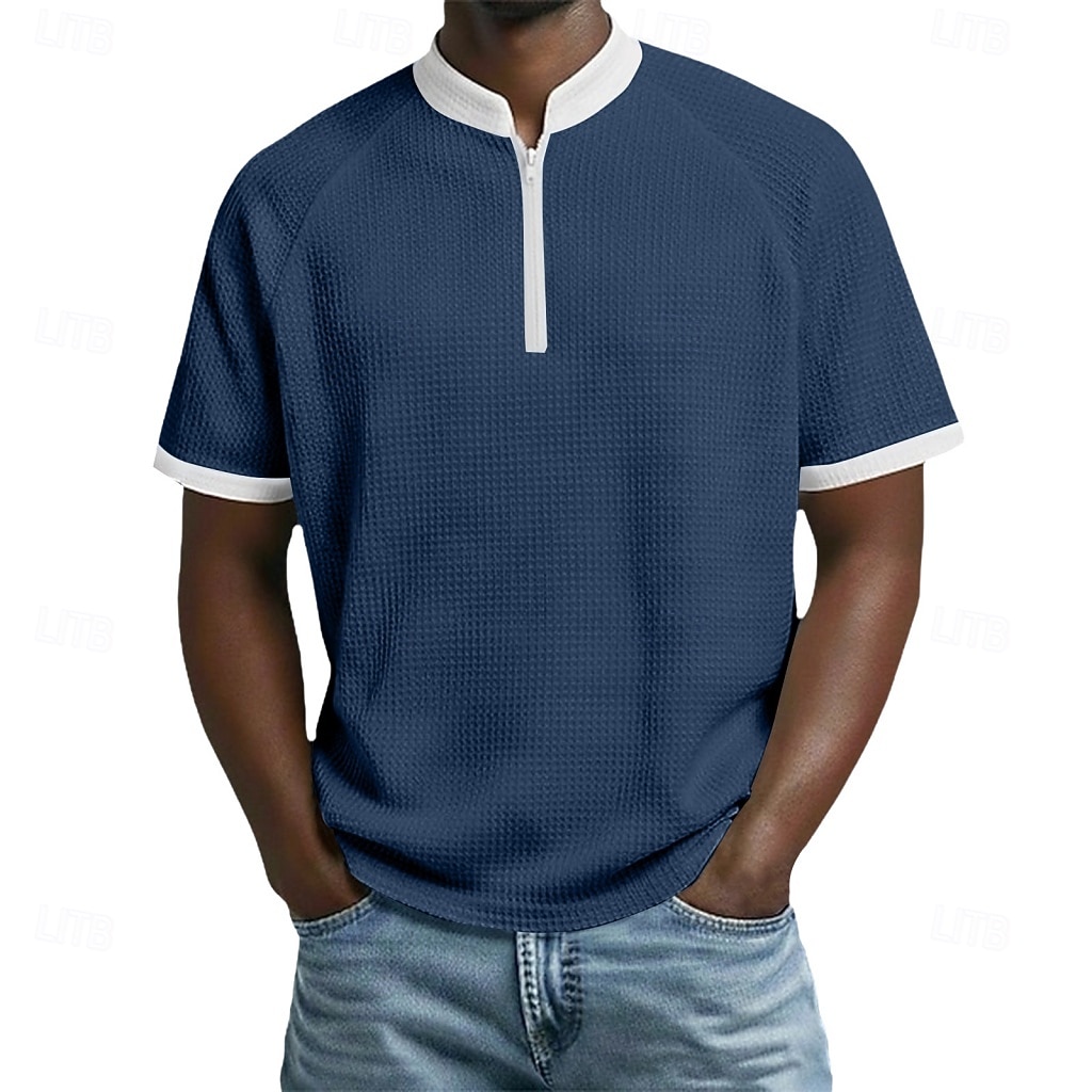 בגדי ריקוד גברים חולצות פולו וופל חולצות פולו קזו'אל יומי רבע מיקוד שרוולים קצרים אופנתי בסיסי קולור בלוק רוכסן קל משקל קיץ אביב רגיל שחור לבן בורגנדי כחול נייבי כחול סקיי סגול חולצות פולו וופל 2026 - $21.99 –P7