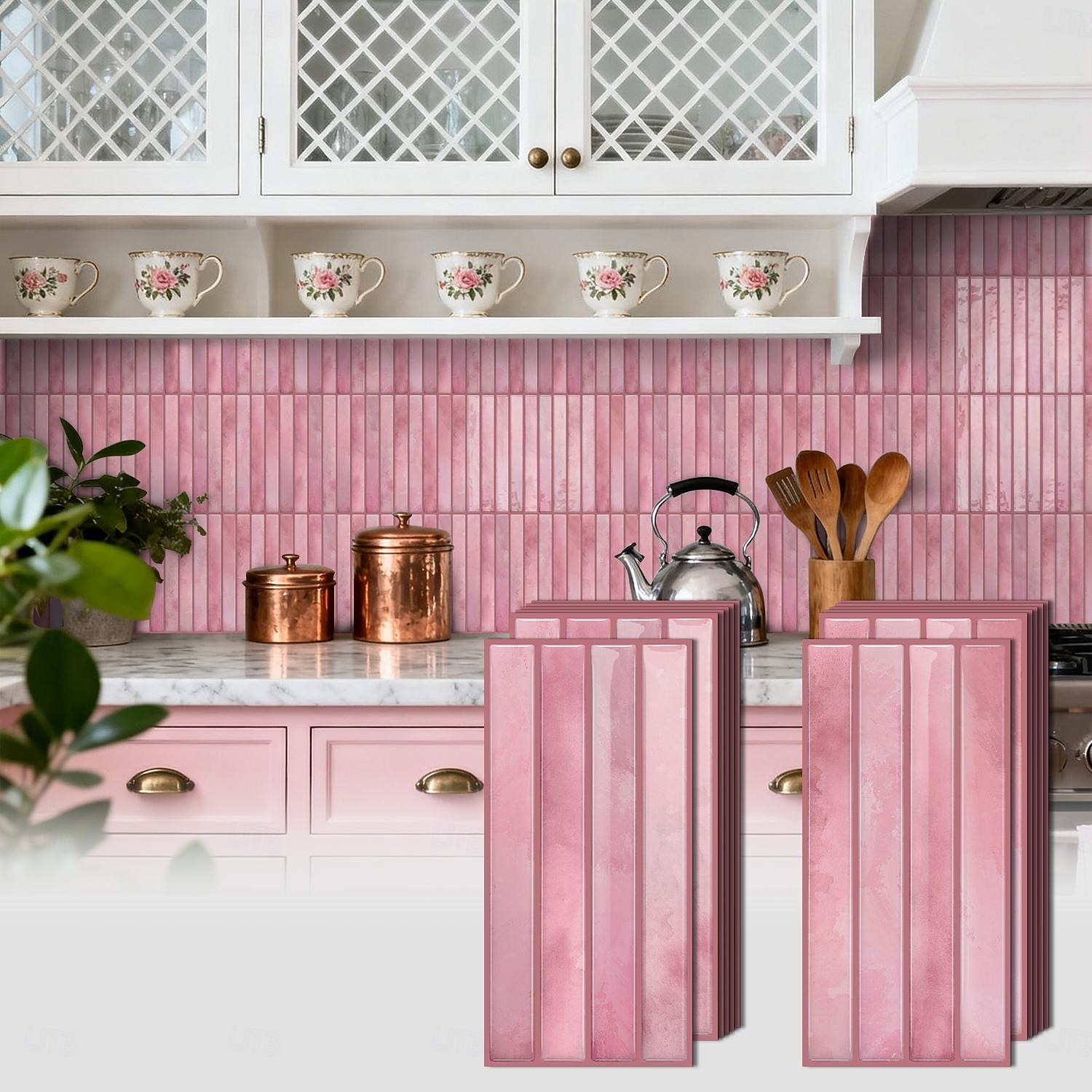 20pcs 3d Self-Adhesive Wall Imitation Tile Sticker, Removable Wall Sticker With Pink Decorative Pattern, Used For Kitchen Back Fender, Bedroom And Living Room Decoration Home Wall Renovation Decorativ 2026 - $45.99 –P10