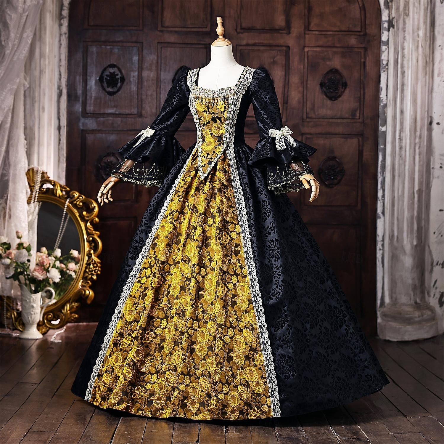 Rococo Baroque Ball Gown Floor Length Dress Ball Gown Long Sleeves Princess Bridal Lace Floral Ball Gown Square Neck Fancy Dress Women's Royal Halloween Carnival Masquerade Prom Tea Party Party 2026 - $203.19 –P3