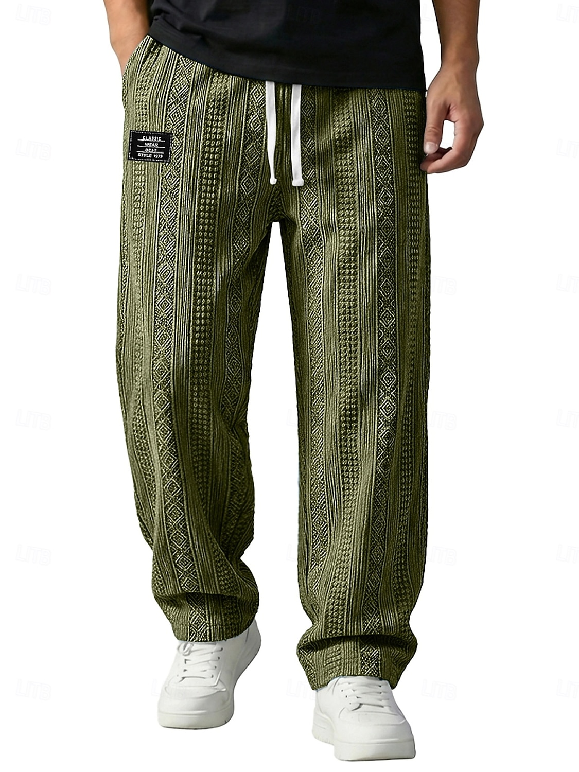 Herr Långbyxor Casual byxor Säckiga byxor Texturerade byxor Jacquard Snörning Rakt ben Slät Komfort Fullängd Ledigt Dagligen Utomhus Semester Mode Blå Svart Microelastisk 2026 - $28.99 –P4