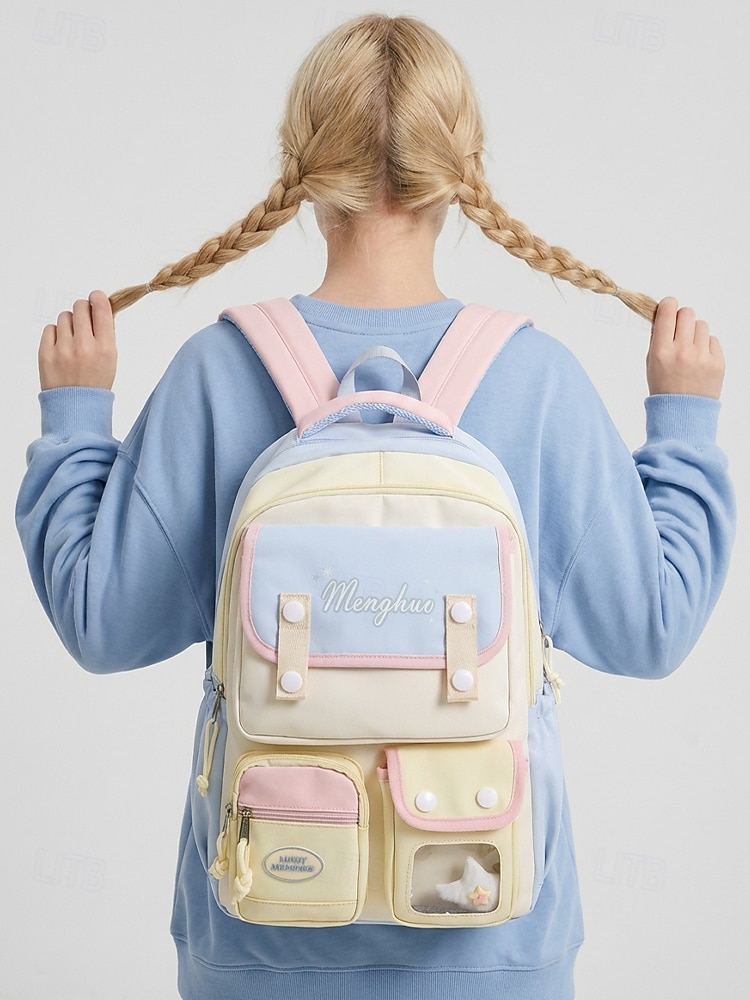 Women's Macaron Color Polyester Backpack, Large Capacity School Bag with Adjustable Straps for Middle School Girls, Back to School, Travel, Outdoor Sports 2026 - $32.99 –P1